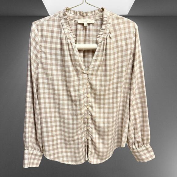 LOFT Tops - 🎉HP!🎉LOFT Shimmer Plaid V-Neck Blouse (Size L)